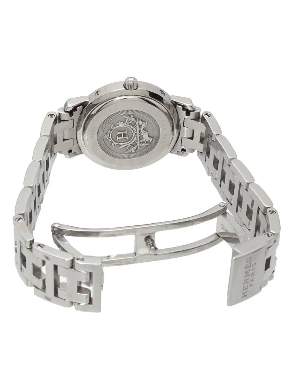 Hermes Cles Cl4 230 Watch Diamond Bezel White Shell Quartz Clipper